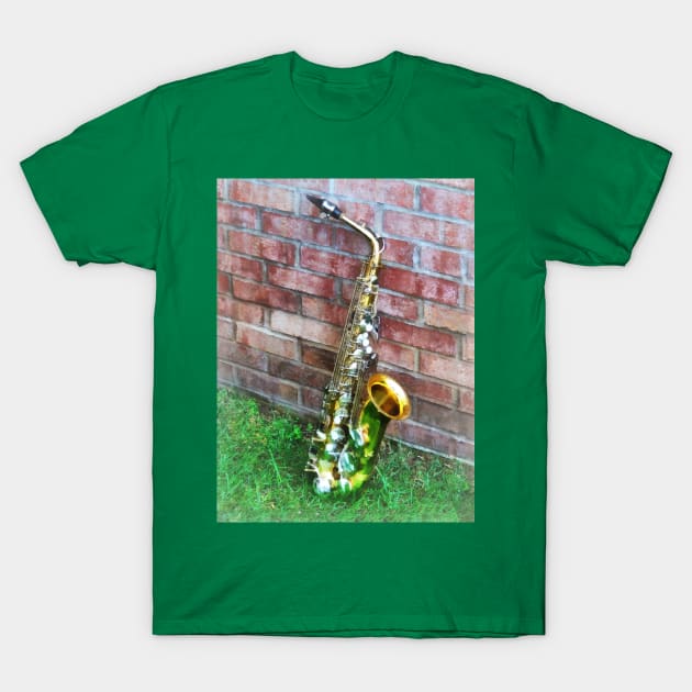 Music - Saxophone Against Brick T-Shirt by SusanSavad